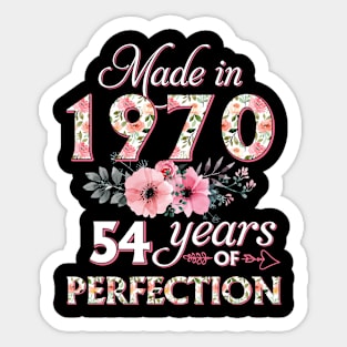 T4511970 Made in 1970 54 Years of Perfection Floral Parttern 54th Birthday for Women Sticker